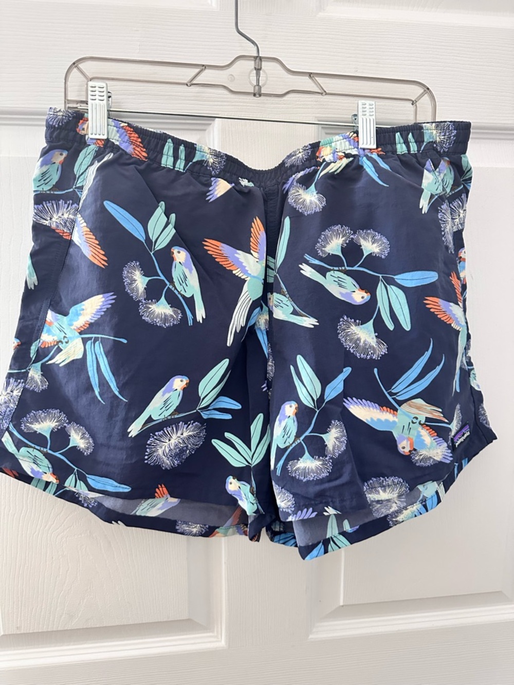 Patagonia Women's Navy Tropical Parrot Athletic Shorts